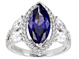 Blue And White Cubic Zirconia Rhodium Over Sterling Silver Ring 6.39ctw