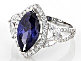 Blue And White Cubic Zirconia Rhodium Over Sterling Silver Ring 6.39ctw