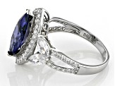 Blue And White Cubic Zirconia Rhodium Over Sterling Silver Ring 6.39ctw