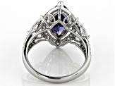 Blue And White Cubic Zirconia Rhodium Over Sterling Silver Ring 6.39ctw