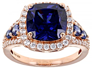 Picture of Blue And White Cubic Zirconia 18k Rose Gold Over Sterling Silver Ring 8.92ctw