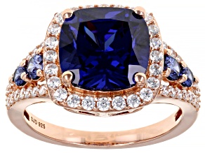 Blue And White Cubic Zirconia 18k Rose Gold Over Sterling Silver Ring 8.92ctw