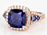 Blue And White Cubic Zirconia 18k Rose Gold Over Sterling Silver Ring 8.92ctw