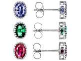 Multi Color Cubic Zirconia Rhodium Over Sterling Silver Earring Set 7.00ctw