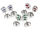 Multi Color Cubic Zirconia Rhodium Over Sterling Silver Earring Set 7.00ctw
