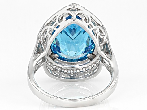 Blue And White Cubic Zirconia Rhodium Over Sterling Silver Ring 10.10ctw