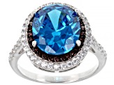 Blue, Mocha, And White Cubic Zirconia Rhodium Over Sterling Silver Ring 9.70ctw