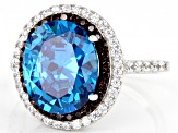 Blue, Mocha, And White Cubic Zirconia Rhodium Over Sterling Silver Ring 9.70ctw
