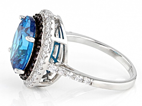 Blue, Mocha, And White Cubic Zirconia Rhodium Over Sterling Silver Ring 9.70ctw