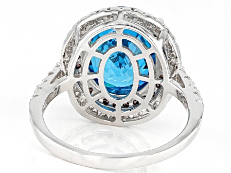 Blue, Mocha, And White Cubic Zirconia Rhodium Over Sterling Silver Ring 9.70ctw