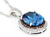Blue, Mocha, And White Cubic Zirconia Rhodium Over Sterling Silver Pendant With Chain 9.40ctw