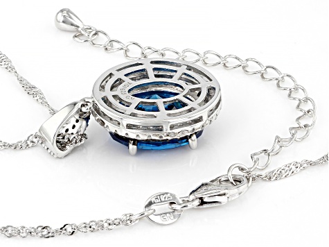 Blue, Mocha, And White Cubic Zirconia Rhodium Over Sterling Silver Pendant With Chain 9.40ctw