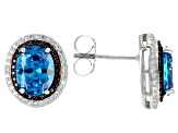 Blue, Mocha, And White Cubic Zirconia Rhodium Over Sterling Silver Earrings 7.96ctw