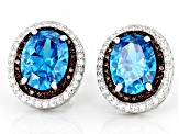 Blue, Mocha, And White Cubic Zirconia Rhodium Over Sterling Silver Earrings 7.96ctw