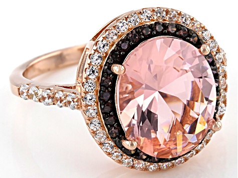 Morganite Simulant, Mocha, And White Cubic Zirconia 18k Rose Gold Over Sterling Silver Ring 4.61ctw