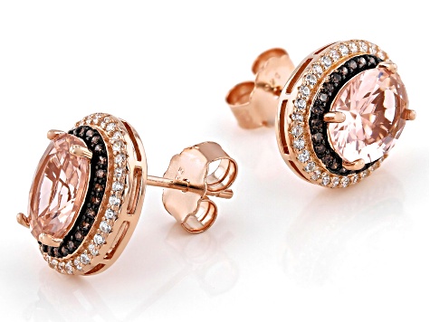 Morganite Simulant, White, And Mocha Cubic Zirconia 18k Rose Gold Over Silver Earrings 4.95ctw