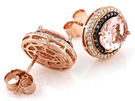 Morganite Simulant, White, And Mocha Cubic Zirconia 18k Rose Gold Over Silver Earrings 4.95ctw