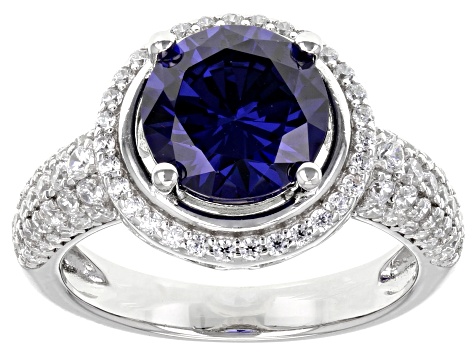 Blue And White Cubic Zirconia Rhodium Over Sterling Silver Ring 6.00ctw