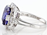Blue And White Cubic Zirconia Rhodium Over Sterling Silver Ring 7.01ctw