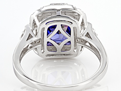 Blue And White Cubic Zirconia Rhodium Over Sterling Silver Ring 7.01ctw