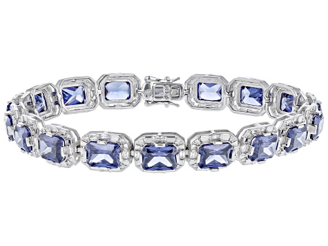 Blue And White Cubic Zirconia Rhodium Over Sterling Silver Tennis Bracelet 45.17ctw