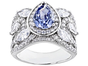 Blue And White Cubic Zirconia Rhodium Over Sterling Silver Ring 5.88ctw