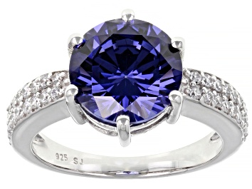 Picture of Blue And White Cubic Zirconia Rhodium Over Sterling Silver Ring 6.82ctw