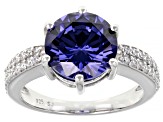 Blue And White Cubic Zirconia Rhodium Over Sterling Silver Ring 6.82ctw