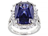 Blue And White Cubic Zirconia Rhodium Over Sterling Silver Ring 19.40ctw