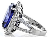 Blue And White Cubic Zirconia Rhodium Over Sterling Silver Ring 19.40ctw