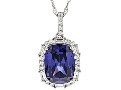 Blue And White Cubic Zirconia Rhodium Over Sterling Silver Pendant With Chain 18.91ctw