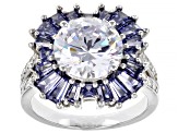 Blue And White Cubic Zirconia Rhodium Over Sterling Silver Ring 9.36ctw