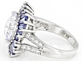Blue And White Cubic Zirconia Rhodium Over Sterling Silver Ring 9.36ctw