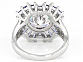 Blue And White Cubic Zirconia Rhodium Over Sterling Silver Ring 9.36ctw