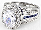 Blue And White Cubic Zirconia Platinum Over Sterling Silver Ring 7.08ctw