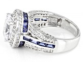 Blue And White Cubic Zirconia Platinum Over Sterling Silver Ring 7.08ctw