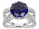 Blue And White Cubic Zirconia Rhodium Over Sterling Silver Ring 8.45ctw