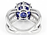 Blue And White Cubic Zirconia Rhodium Over Sterling Silver Ring 8.45ctw