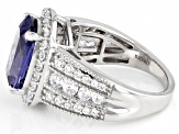 Blue And White Cubic Zirconia Platinum Over Sterling Silver Ring 8.22ctw