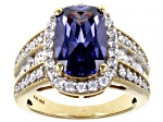 Blue And White Cubic Zirconia 18k Yellow Gold Over Sterling Silver Ring 8.22ctw