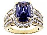 Blue And White Cubic Zirconia 18k Yellow Gold Over Sterling Silver Ring 8.22ctw