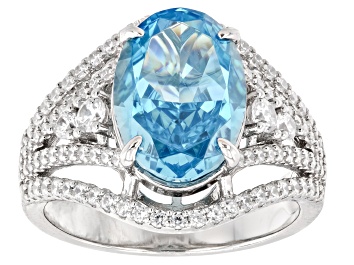 Picture of Blue And White Cubic Zirconia Rhodium Over Sterling Silver Ring 11.69ctw