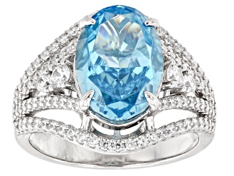 Blue And White Cubic Zirconia Rhodium Over Sterling Silver Ring 11.69ctw