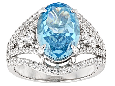 Blue And White Cubic Zirconia Rhodium Over Sterling Silver Ring 11.69ctw