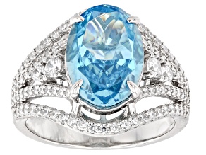 Blue And White Cubic Zirconia Rhodium Over Sterling Silver Ring 11.69ctw