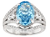 Blue And White Cubic Zirconia Rhodium Over Sterling Silver Ring 11.69ctw