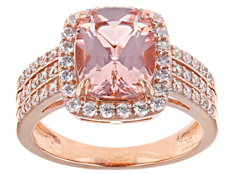 Pink Morganite Simulant And White Cubic Zirconia 18k Rose Gold Over Sterling Silver Ring 4.38ctw