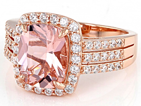 Pink Morganite Simulant And White Cubic Zirconia 18k Rose Gold Over Sterling Silver Ring 4.38ctw