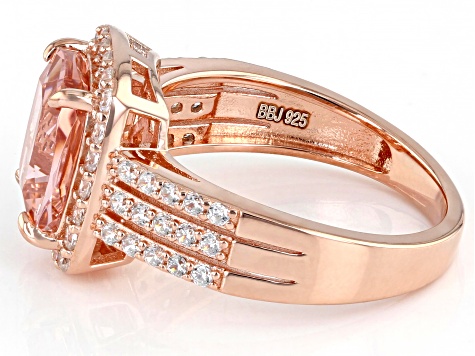 Pink Morganite Simulant And White Cubic Zirconia 18k Rose Gold Over Sterling Silver Ring 4.38ctw