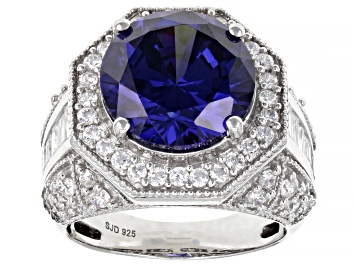 Picture of Blue And White Cubic Zirconia Platinum Over Sterling Silver Ring 12.90ctw